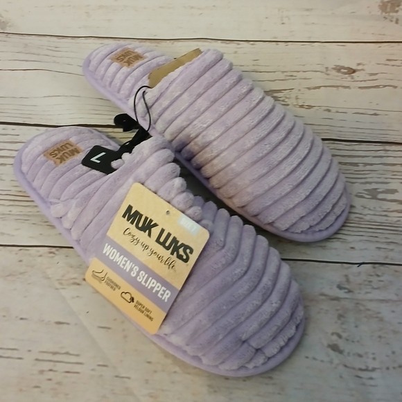 Muk Luks Shoes - Muk Luks women's Terry ribbed scuff slippers lilac size 7